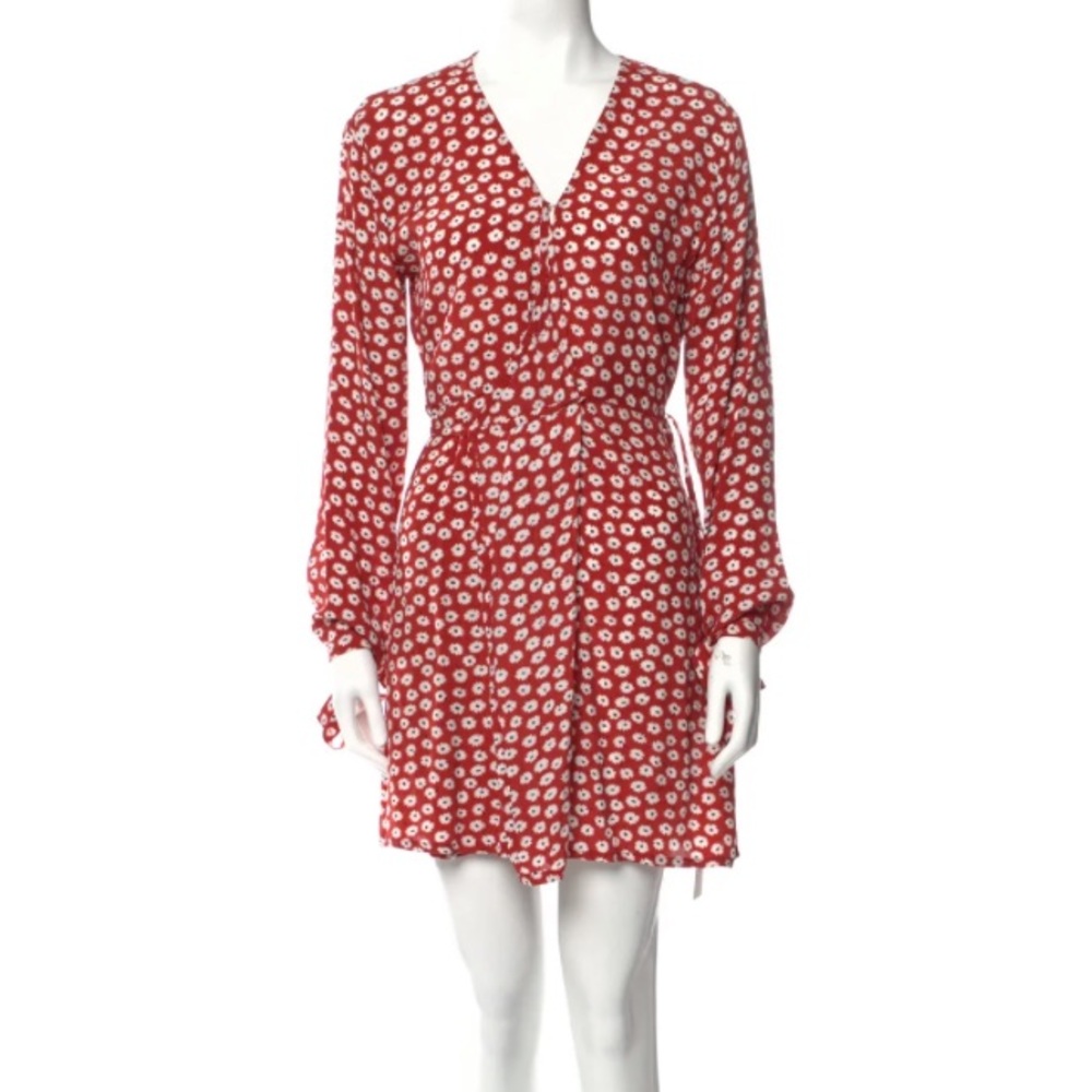 Faithfull the Brand wrap mini dress, v neck, long sleeve, floral, size 6